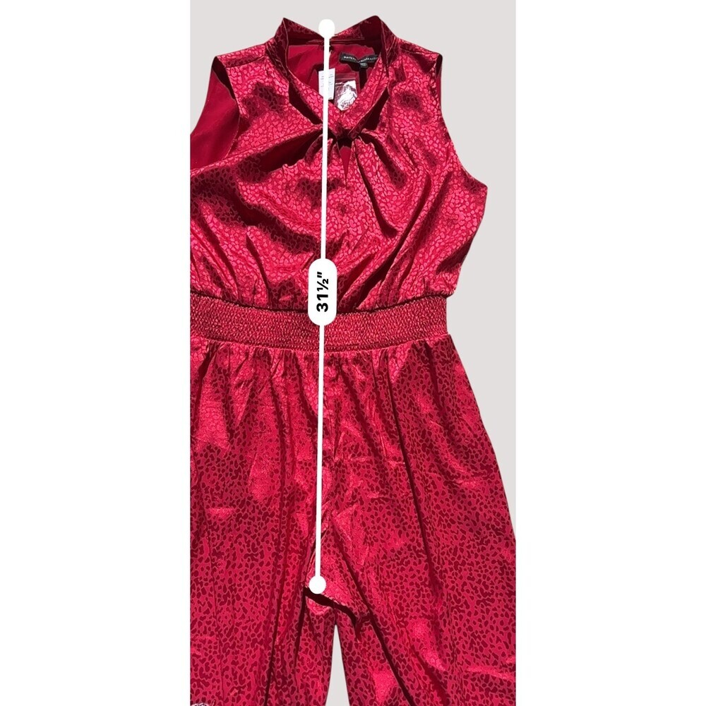 White House Black Market NWT Red Wide Leg Jumpsuit Twist Knot Neck Animal Print - Picture 14 of 15